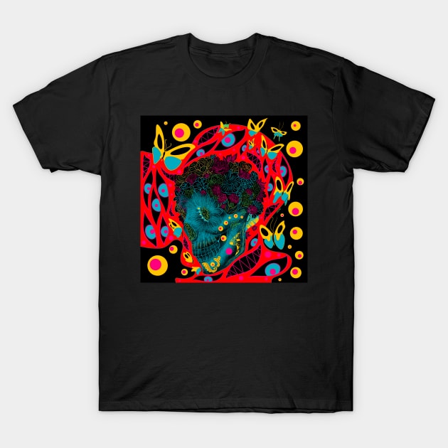 dark homunculus skull ecopop with flies in life T-Shirt by jorge_lebeau